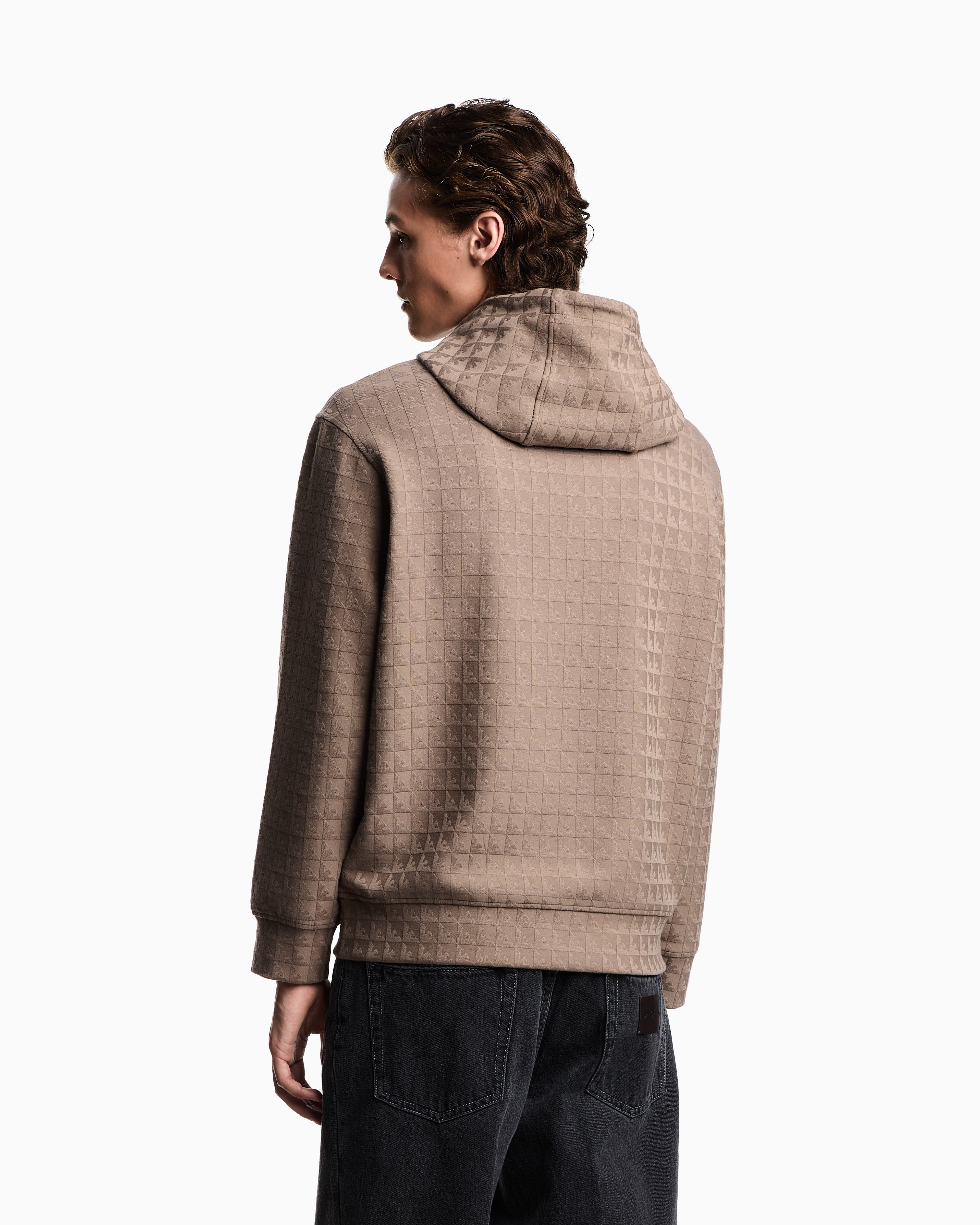 Emporio Armani ASV Lyocell-blend jacquard jersey hooded sweatshirt with repeated eagle motif