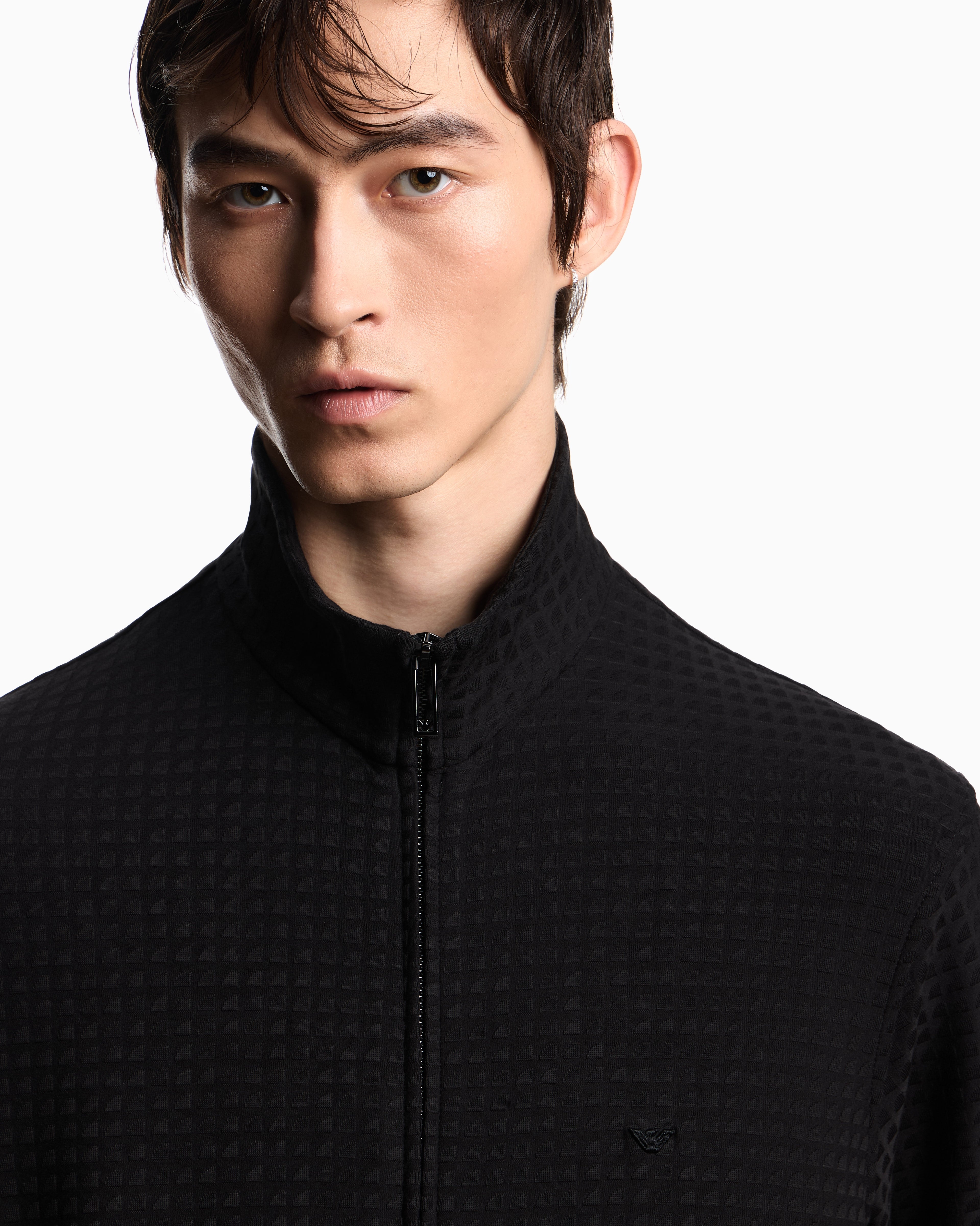 Emporio Armani ASV full-zip sweatshirt in Lyocell-blend jacquard jersey