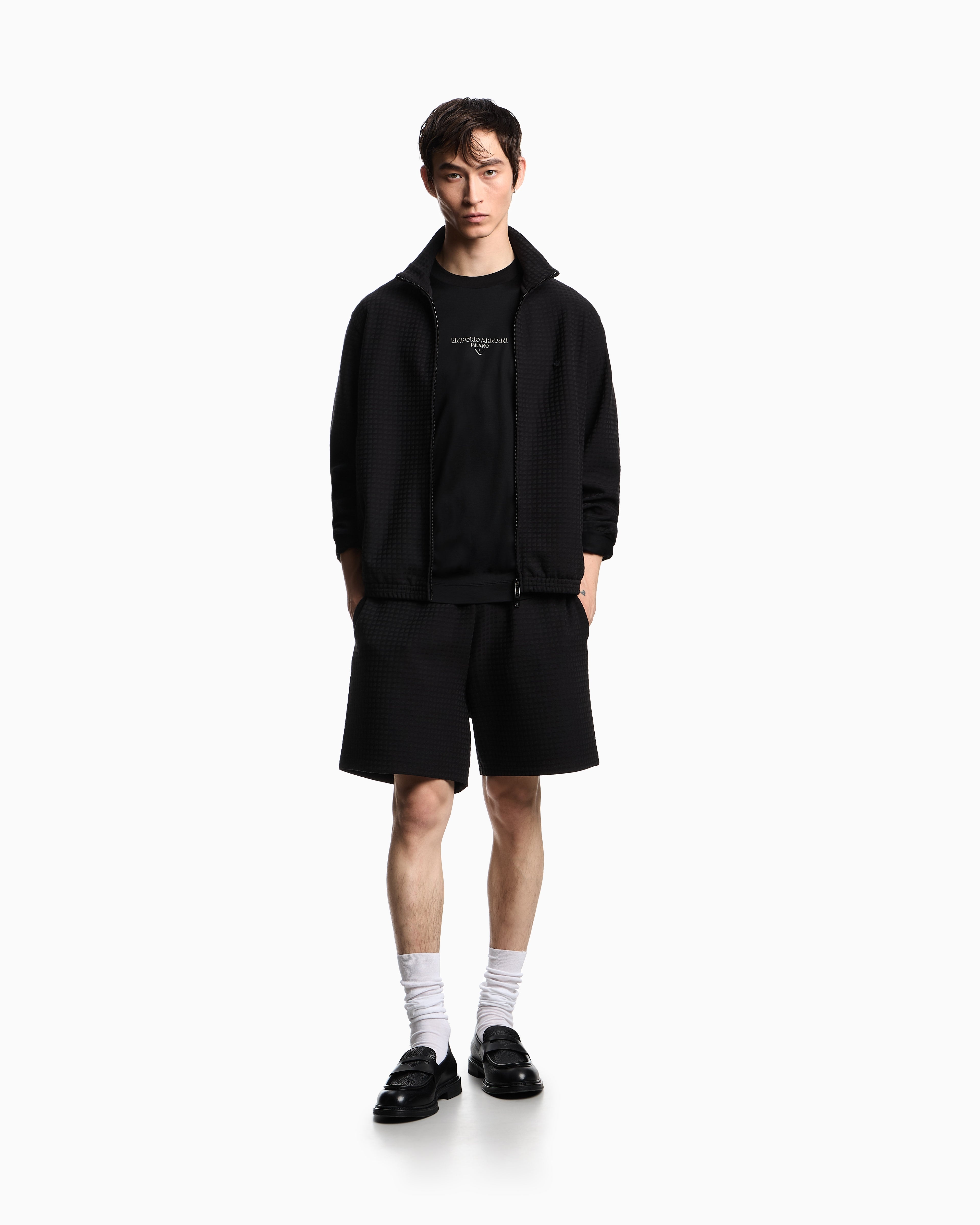 Emporio Armani ASV full-zip sweatshirt in Lyocell-blend jacquard jersey