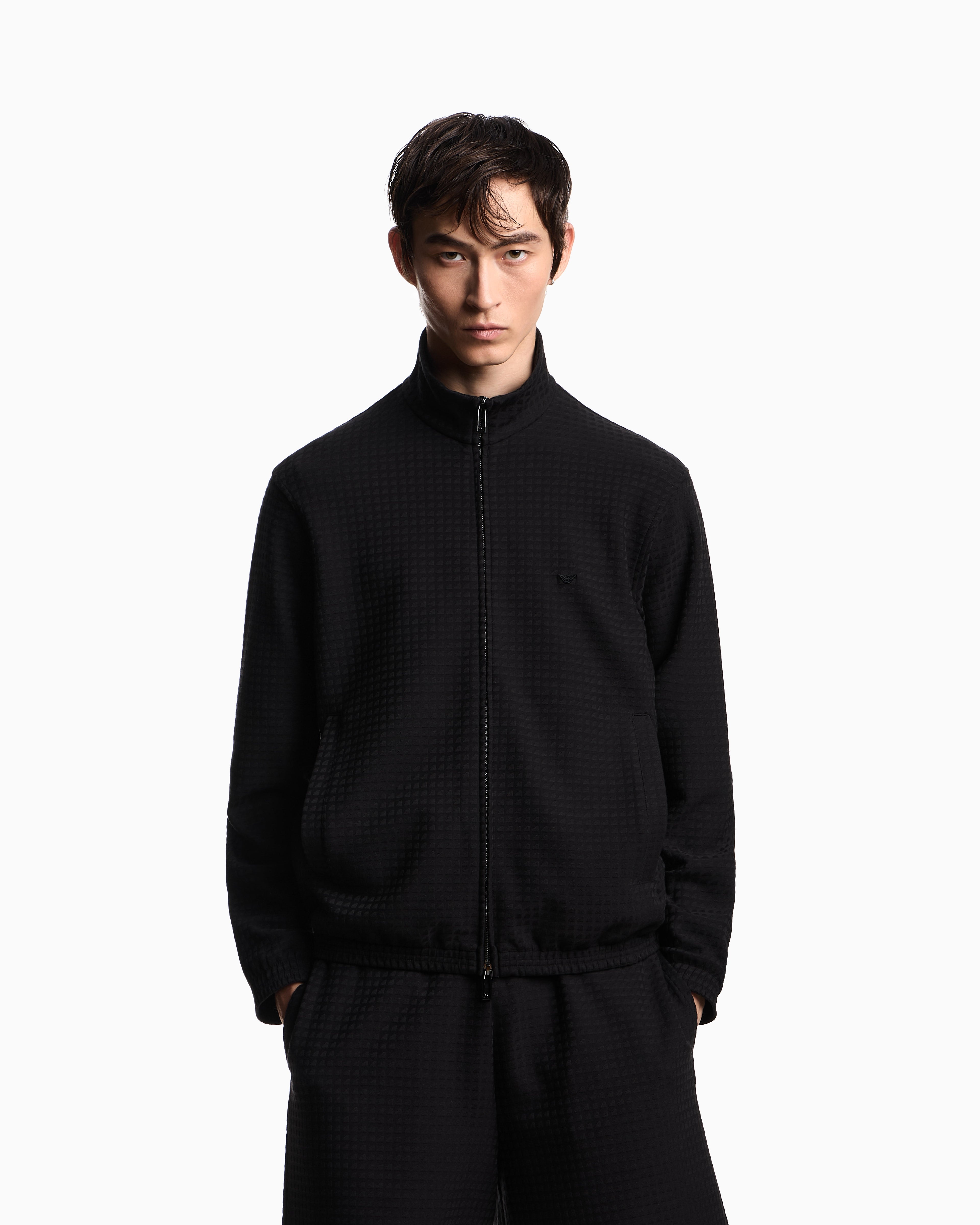 Emporio Armani ASV full-zip sweatshirt in Lyocell-blend jacquard jersey