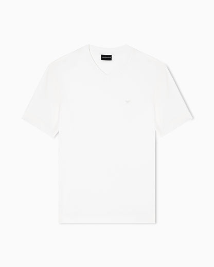 Emporio Armani Modal jersey V-neck T-shirt with micro eagle embroidery