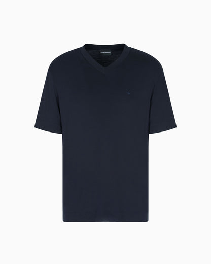 Emporio Armani Modal jersey V-neck T-shirt with micro eagle embroidery