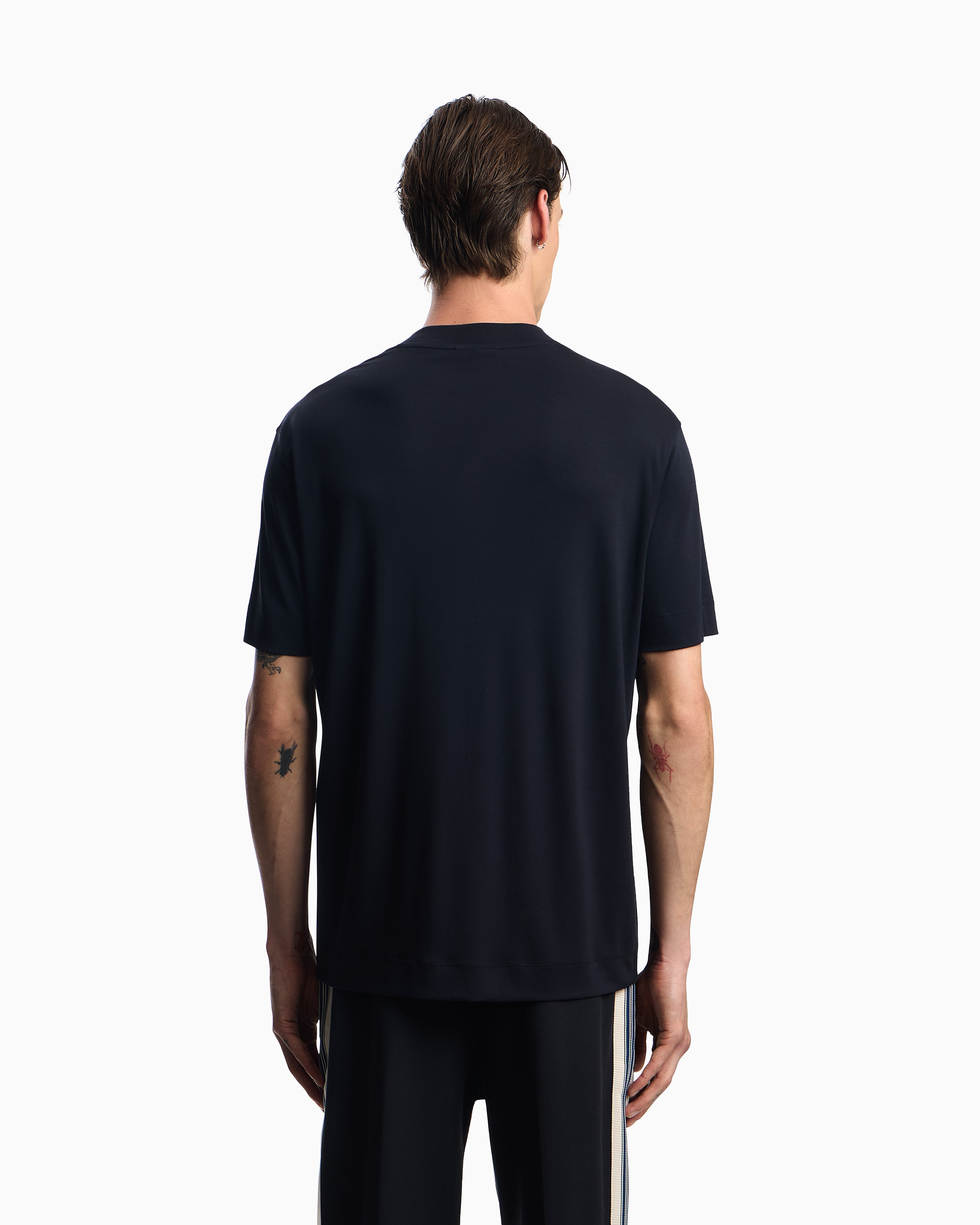 Emporio Armani Modal jersey V-neck T-shirt with micro eagle embroidery