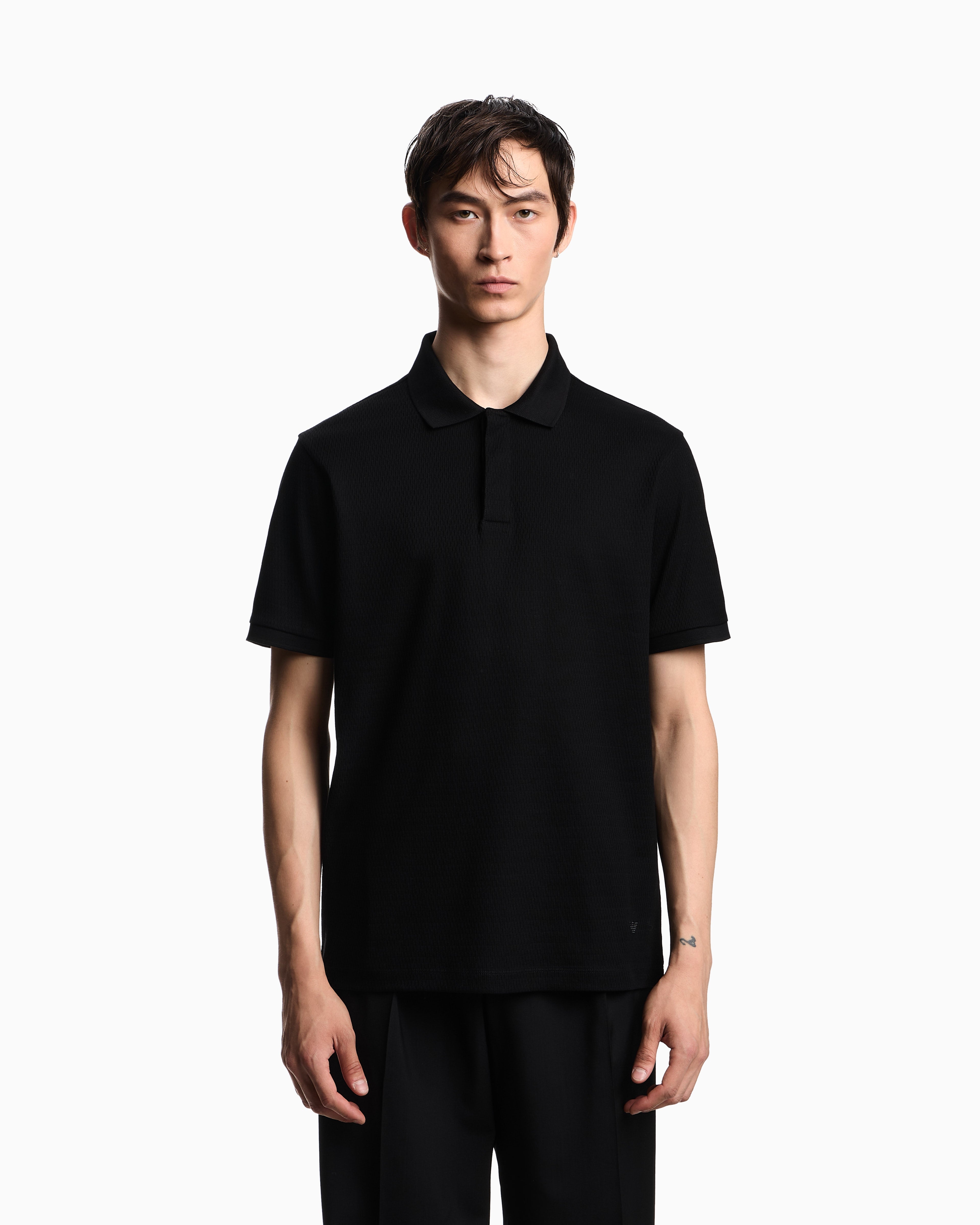 Emporio Armani Jersey polo shirt with vertical jacquard motif