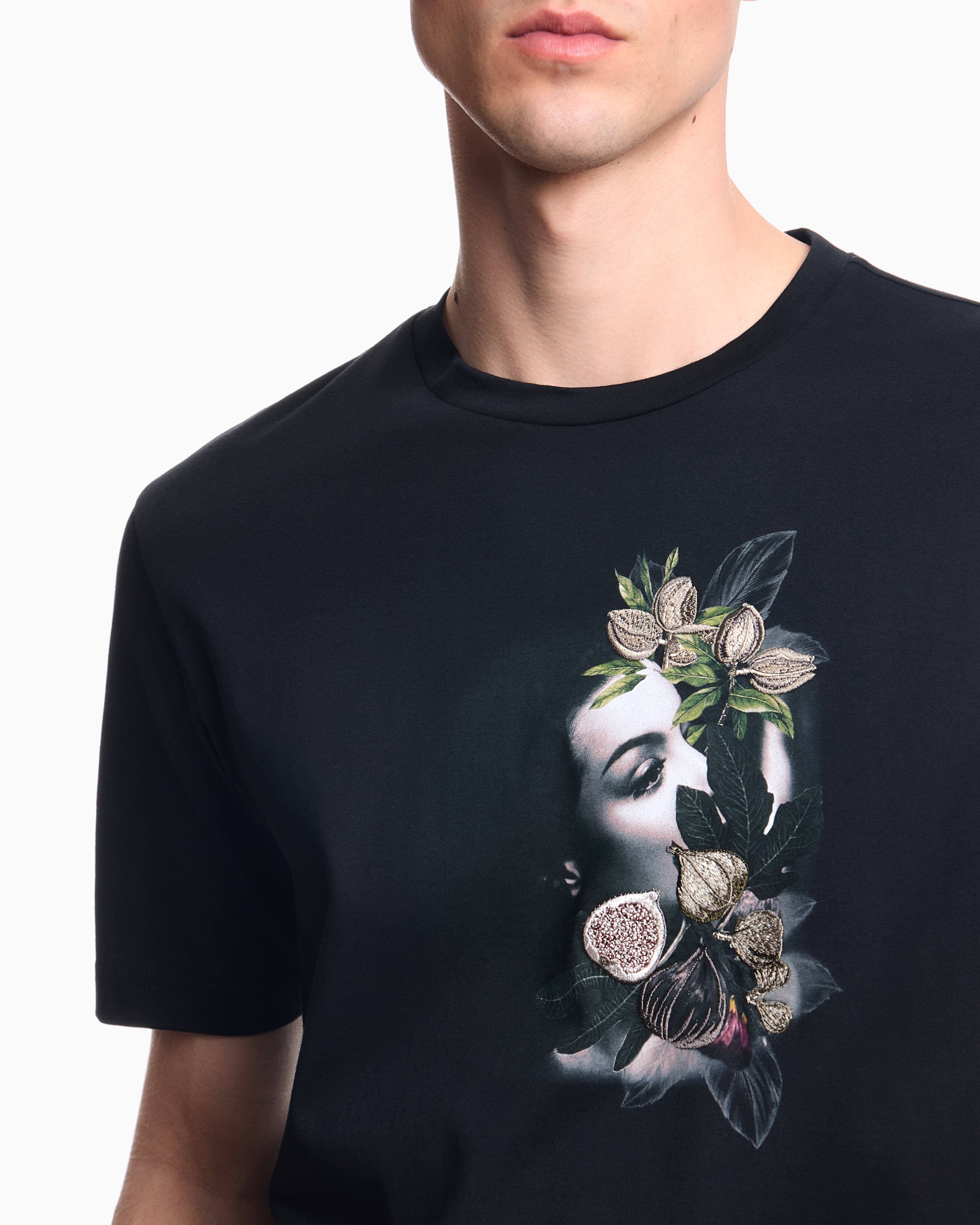Emporio Armani ASV jersey T-shirt with embroidery and print of a woman and foliage