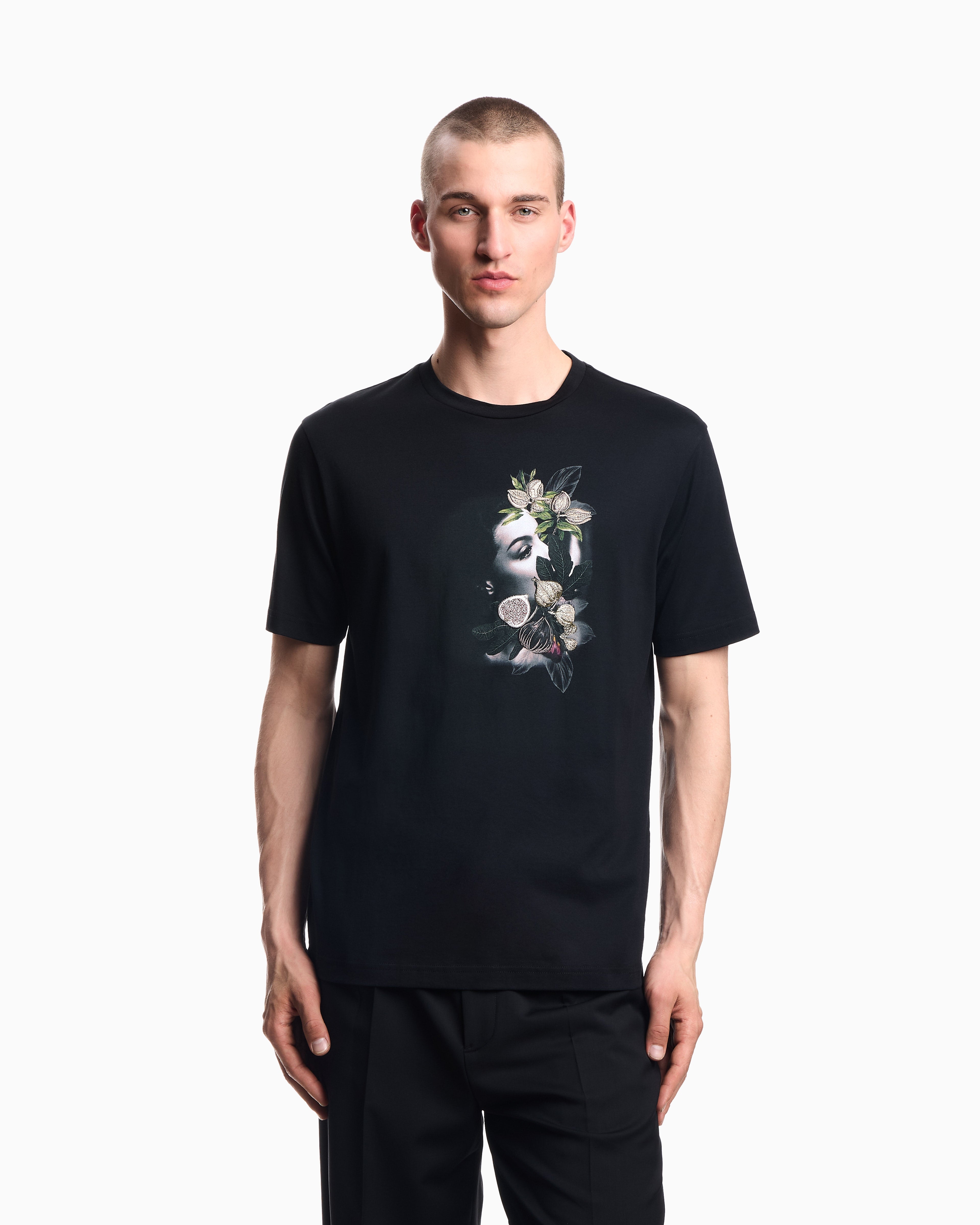 Emporio Armani ASV jersey T-shirt with embroidery and print of a woman and foliage