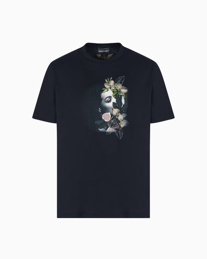 Emporio Armani ASV jersey T-shirt with embroidery and print of a woman and foliage