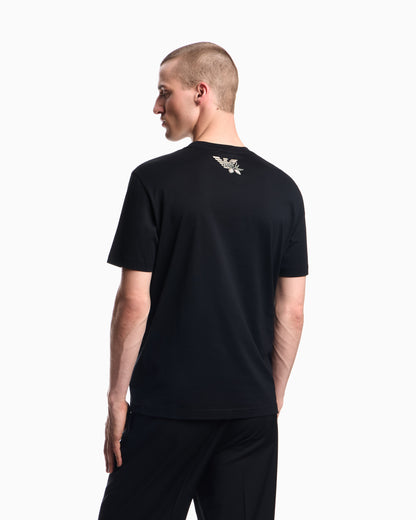 Emporio Armani ASV jersey T-shirt with embroidery and print of a woman and foliage