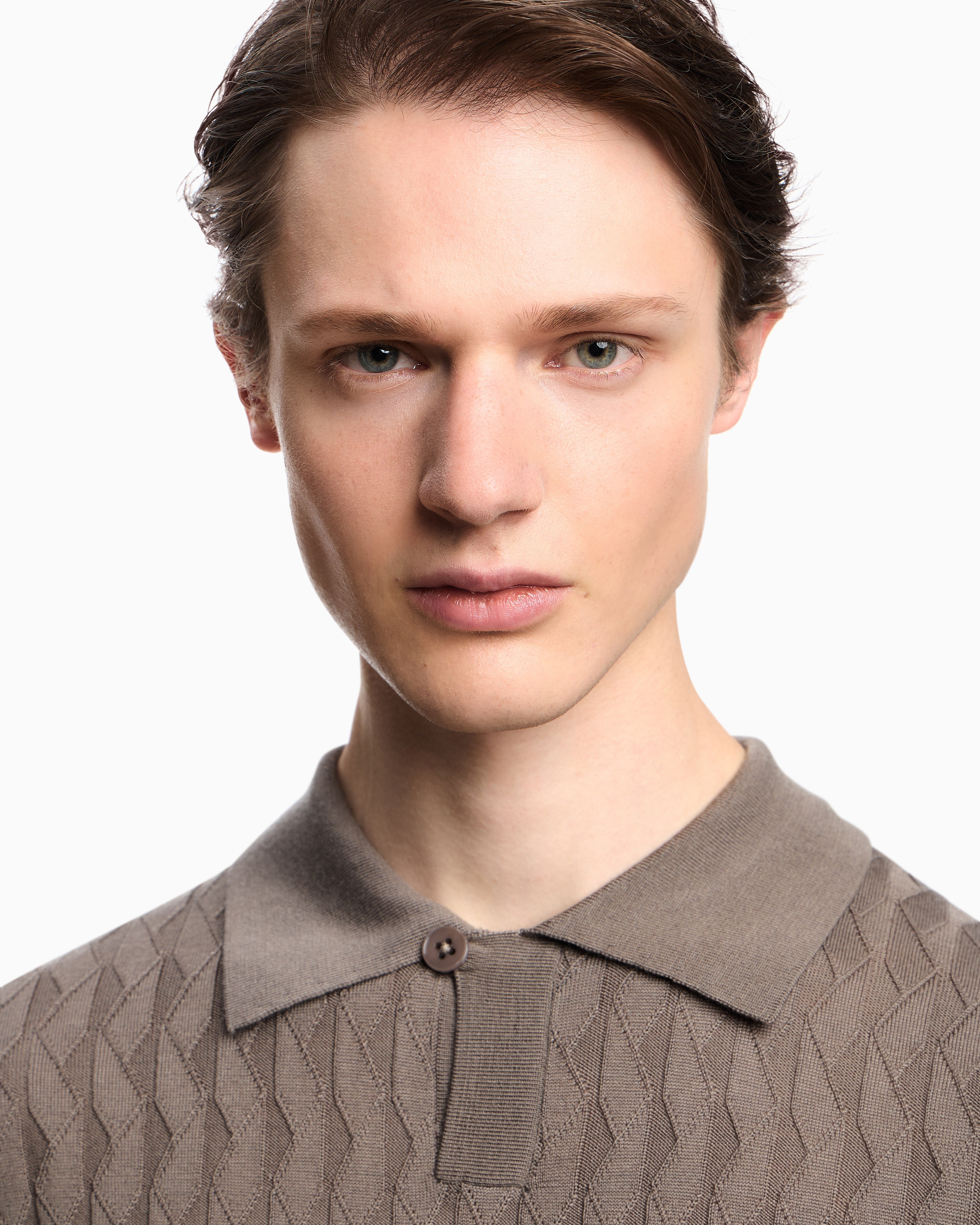 Emporio Armani ASV Lyocell-blend jumper with polo-shirt collar in an embossed, patterned stitch