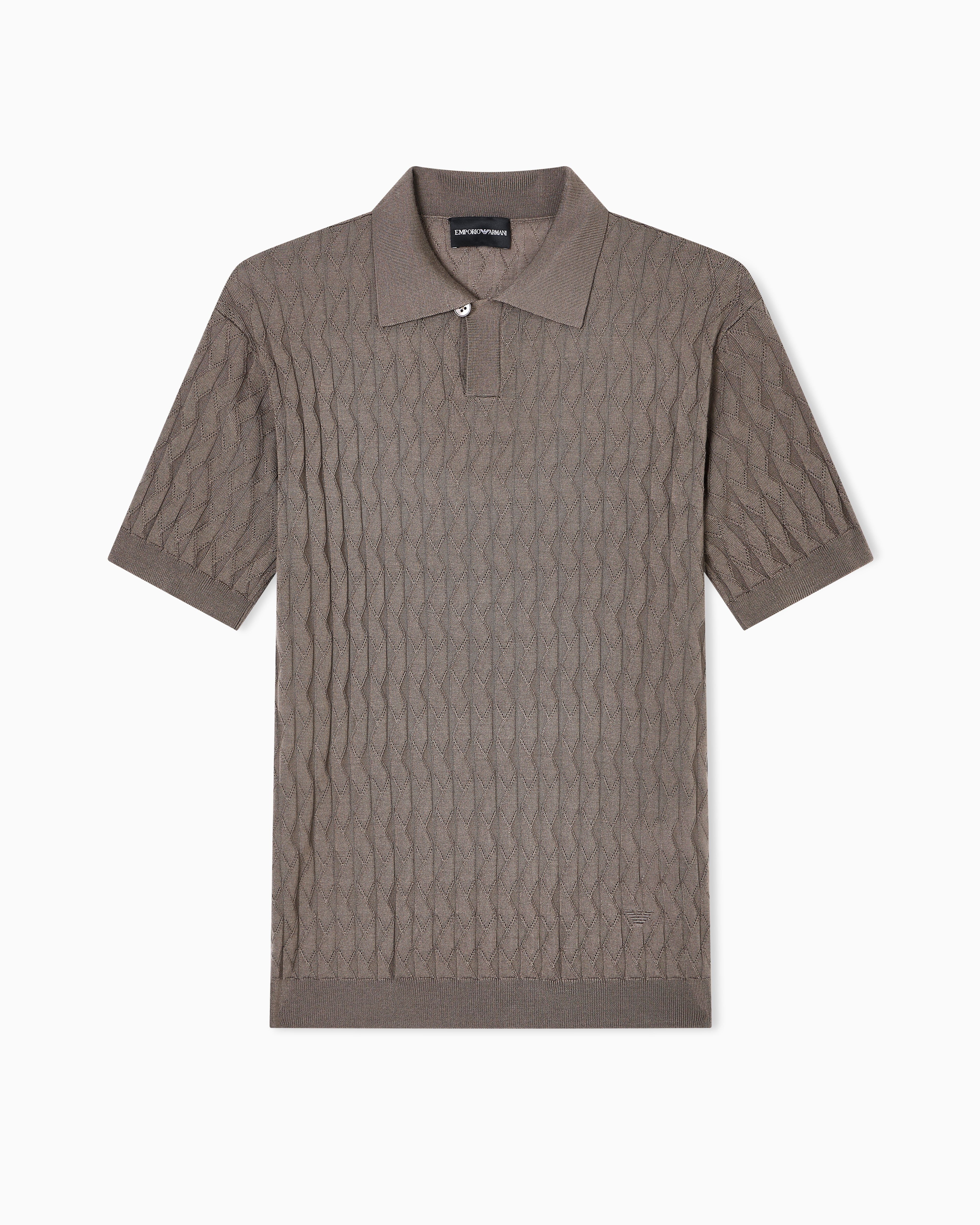 Emporio Armani ASV Lyocell-blend jumper with polo-shirt collar in an embossed, patterned stitch