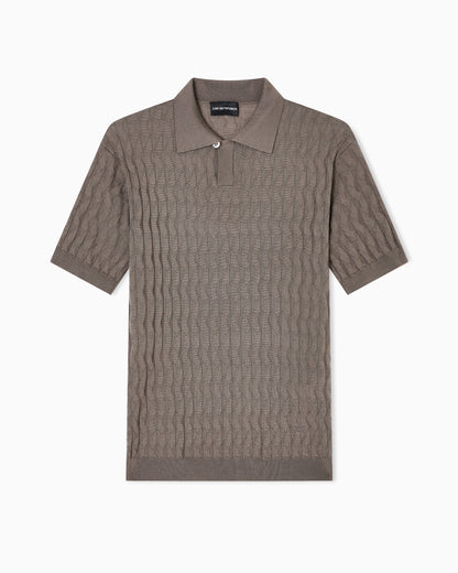 Emporio Armani ASV Lyocell-blend jumper with polo-shirt collar in an embossed, patterned stitch