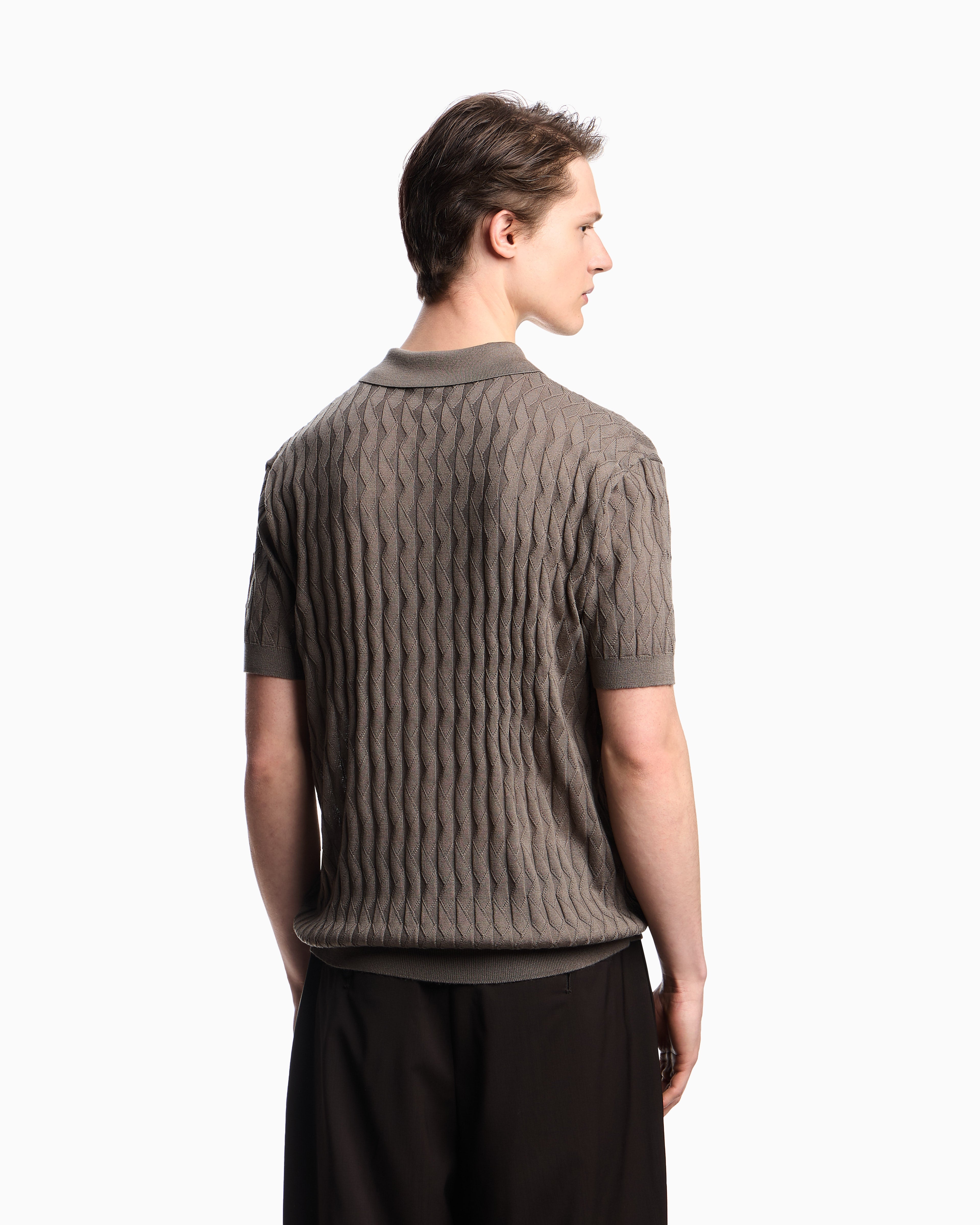 Emporio Armani ASV Lyocell-blend jumper with polo-shirt collar in an embossed, patterned stitch