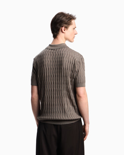 Emporio Armani ASV Lyocell-blend jumper with polo-shirt collar in an embossed, patterned stitch