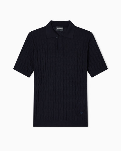Emporio Armani ASV Lyocell-blend jumper with polo-shirt collar in an embossed, patterned stitch