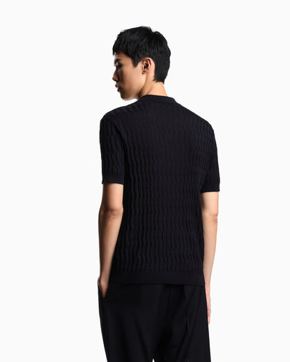 Emporio Armani ASV Lyocell-blend jumper with polo-shirt collar in an embossed, patterned stitch