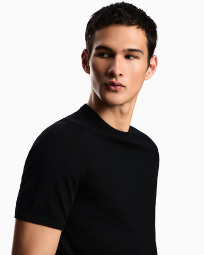 Emporio Armani Short-sleeved jumper in a seamless plain-knit virgin wool