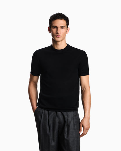 Emporio Armani Short-sleeved jumper in a seamless plain-knit virgin wool