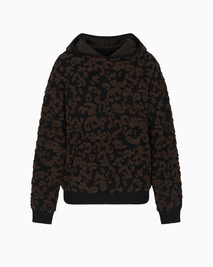 Emporio Armani Leopard jacquard virgin wool hooded jumper
