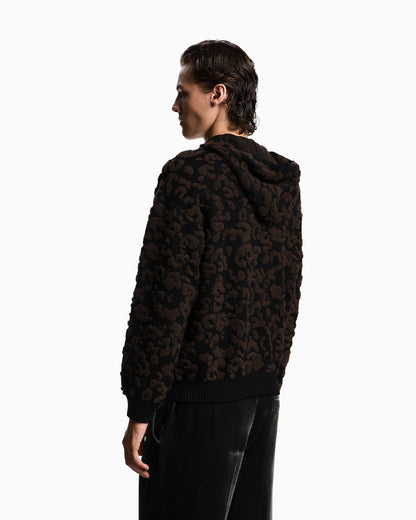 Emporio Armani Leopard jacquard virgin wool hooded jumper