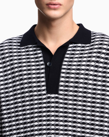 Emporio Armani Icon virgin-wool jumper with polo-shirt collar and embossed knit