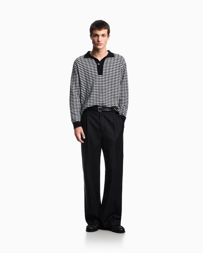 Emporio Armani Icon virgin-wool jumper with polo-shirt collar and embossed knit