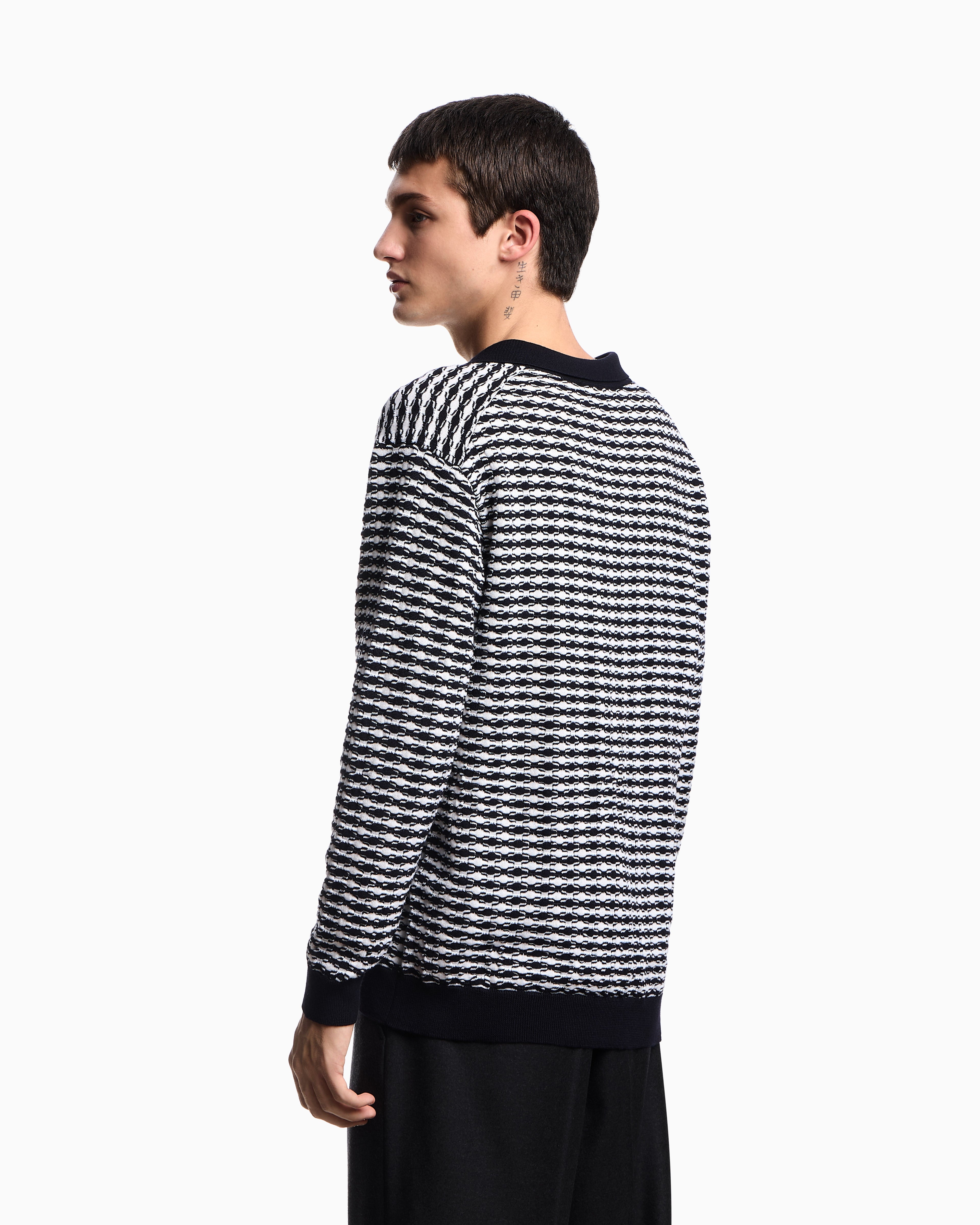 Emporio Armani Icon virgin-wool jumper with polo-shirt collar and embossed knit
