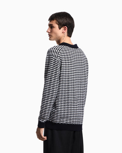 Emporio Armani Icon virgin-wool jumper with polo-shirt collar and embossed knit