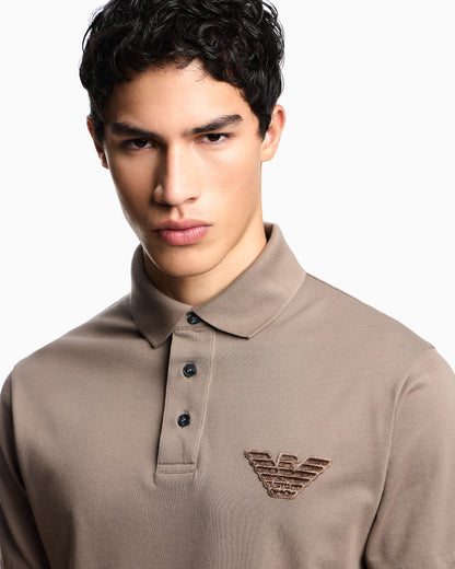 Emporio Armani Piqué jersey polo shirt with eagle patch