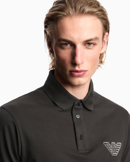 Emporio Armani Piqué jersey polo shirt with eagle patch