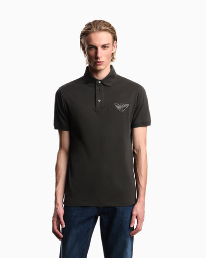 Emporio Armani Piqué jersey polo shirt with eagle patch