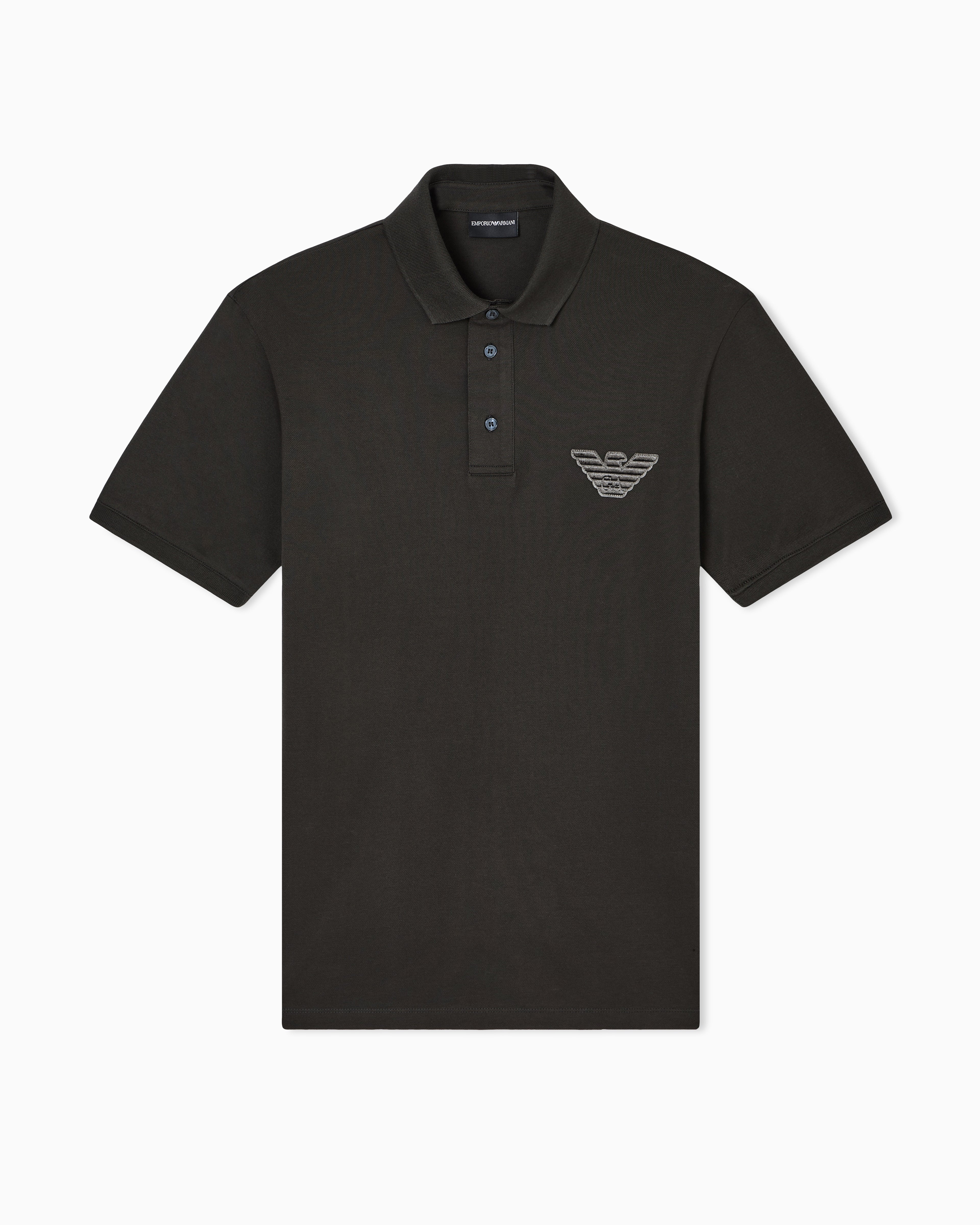 Emporio Armani Piqué jersey polo shirt with eagle patch