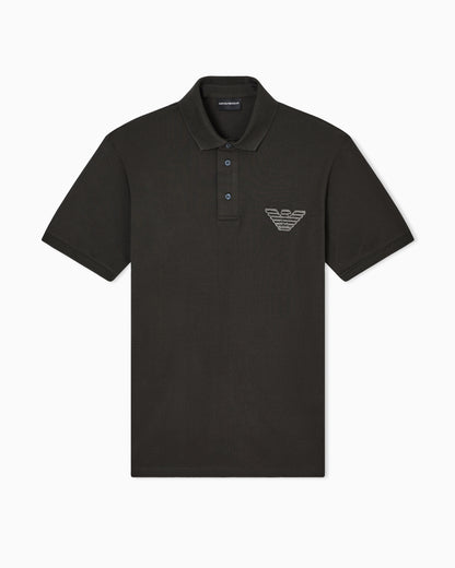 Emporio Armani Piqué jersey polo shirt with eagle patch