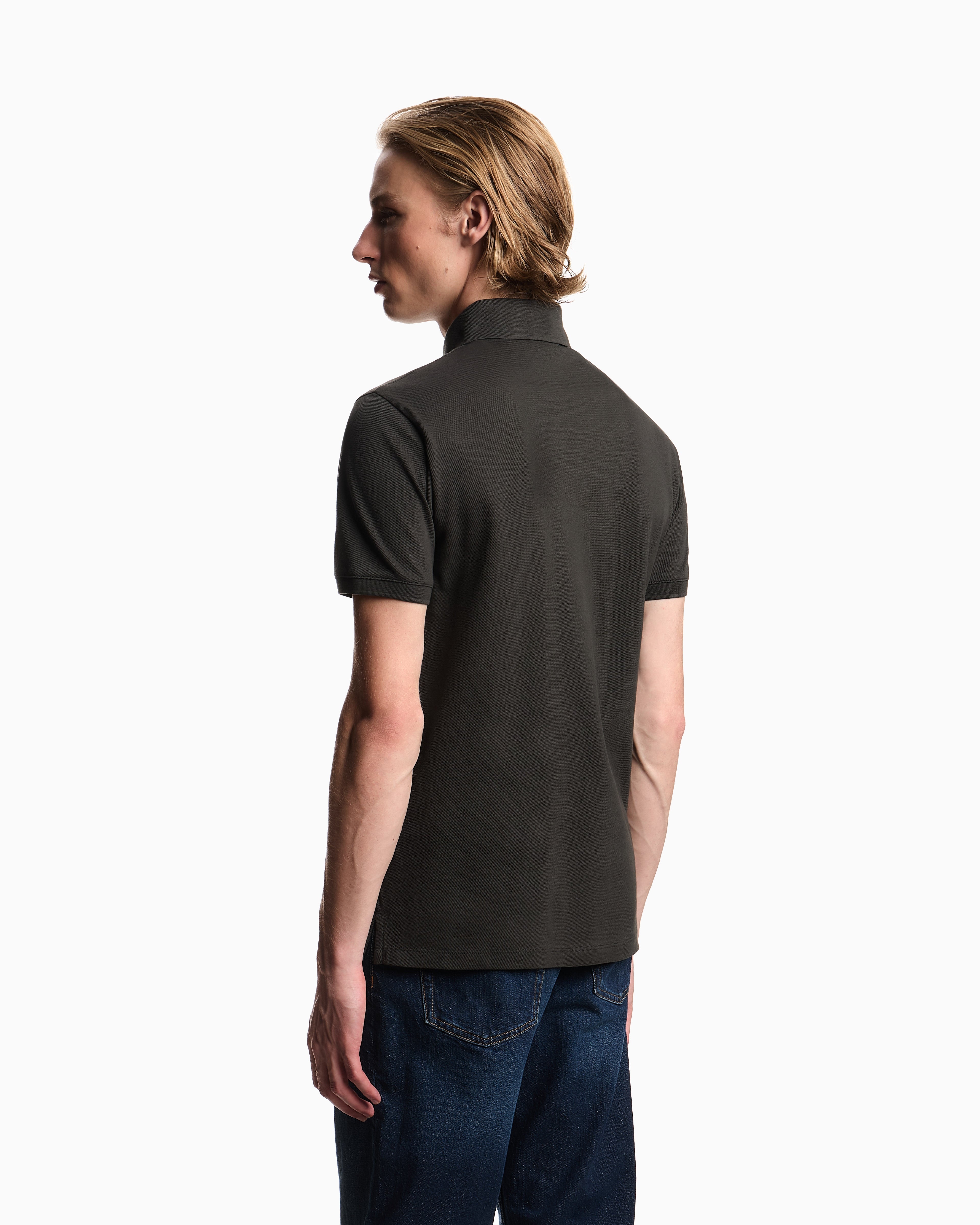 Emporio Armani Piqué jersey polo shirt with eagle patch