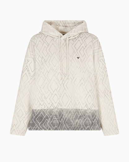 Emporio Armani ASV sweatshirt in double jersey with hood and all-over diamond print