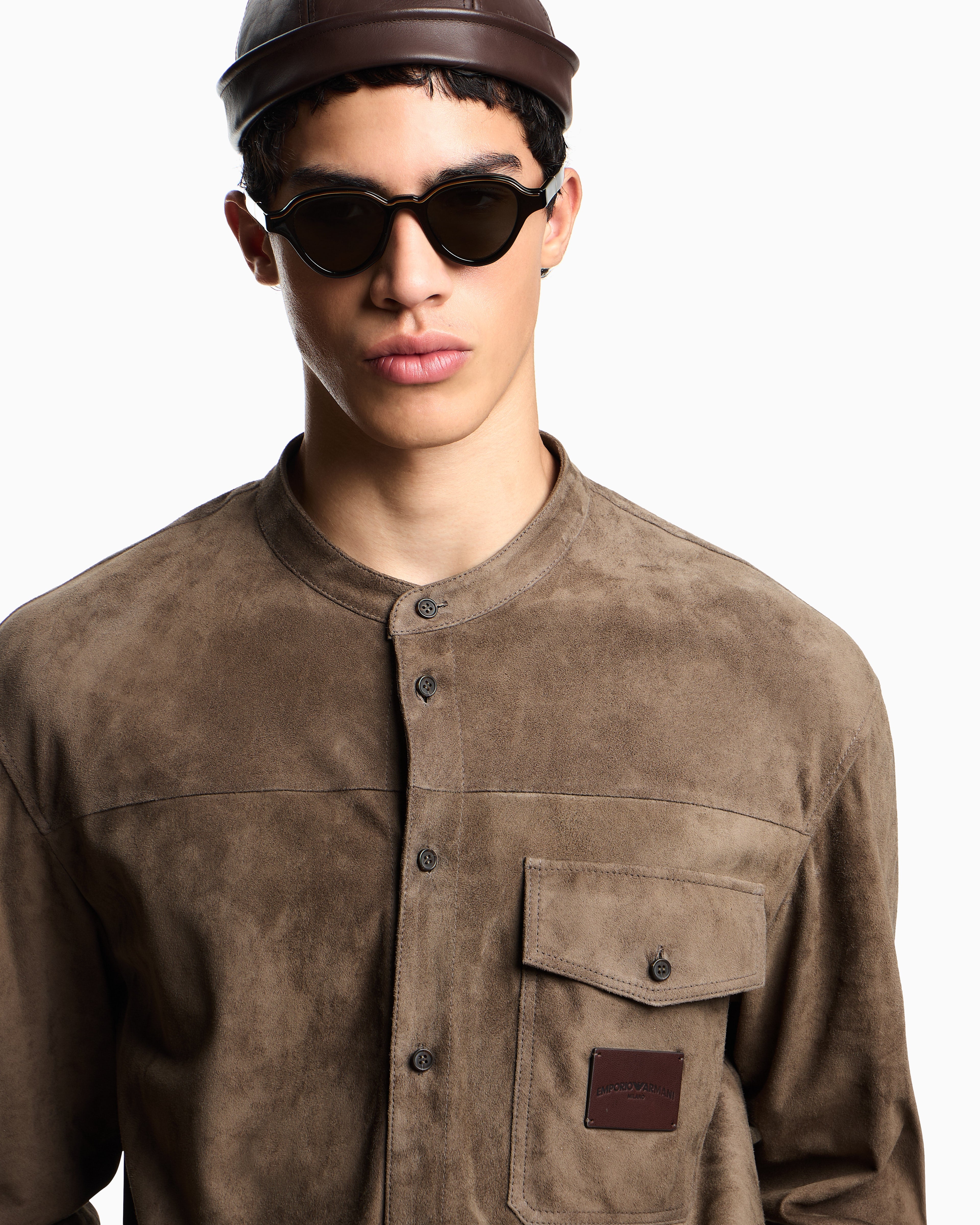 Emporio Armani Goat suede shirt jacket with guru collar