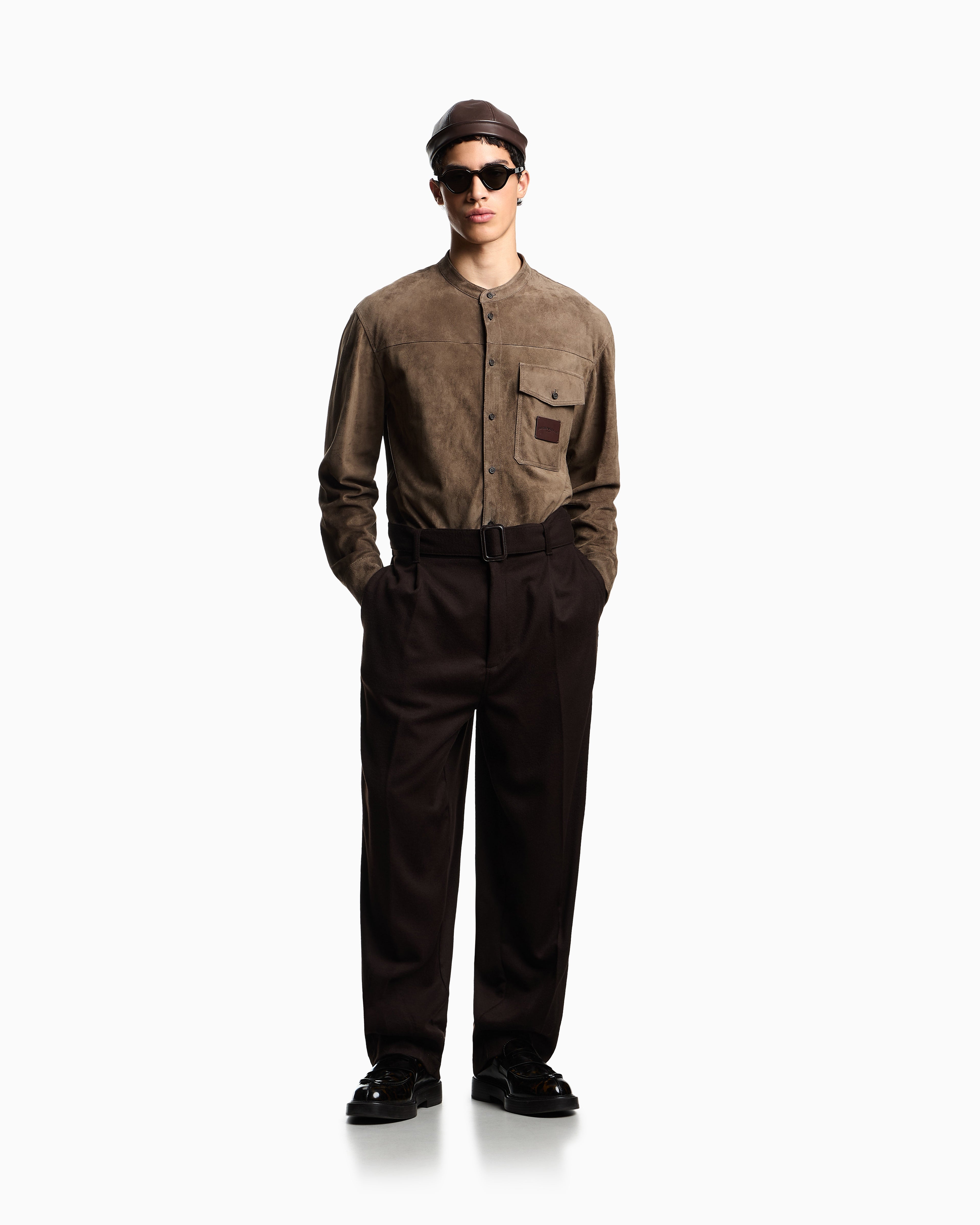 Emporio Armani Goat suede shirt jacket with guru collar