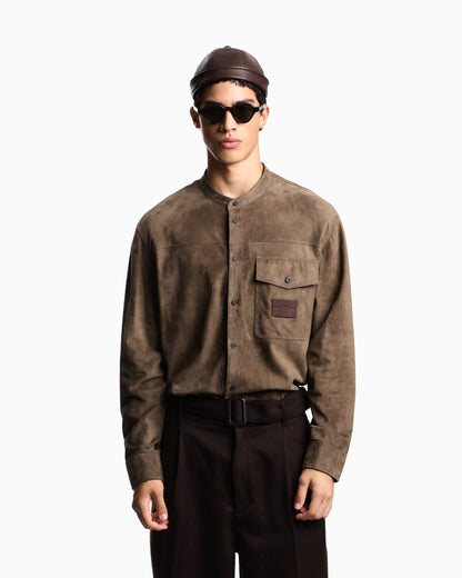 Emporio Armani Goat suede shirt jacket with guru collar