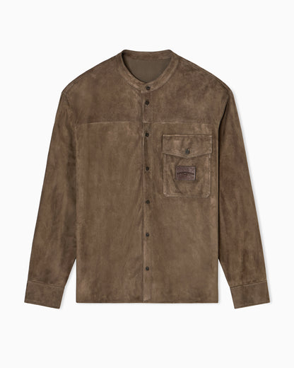 Emporio Armani Goat suede shirt jacket with guru collar