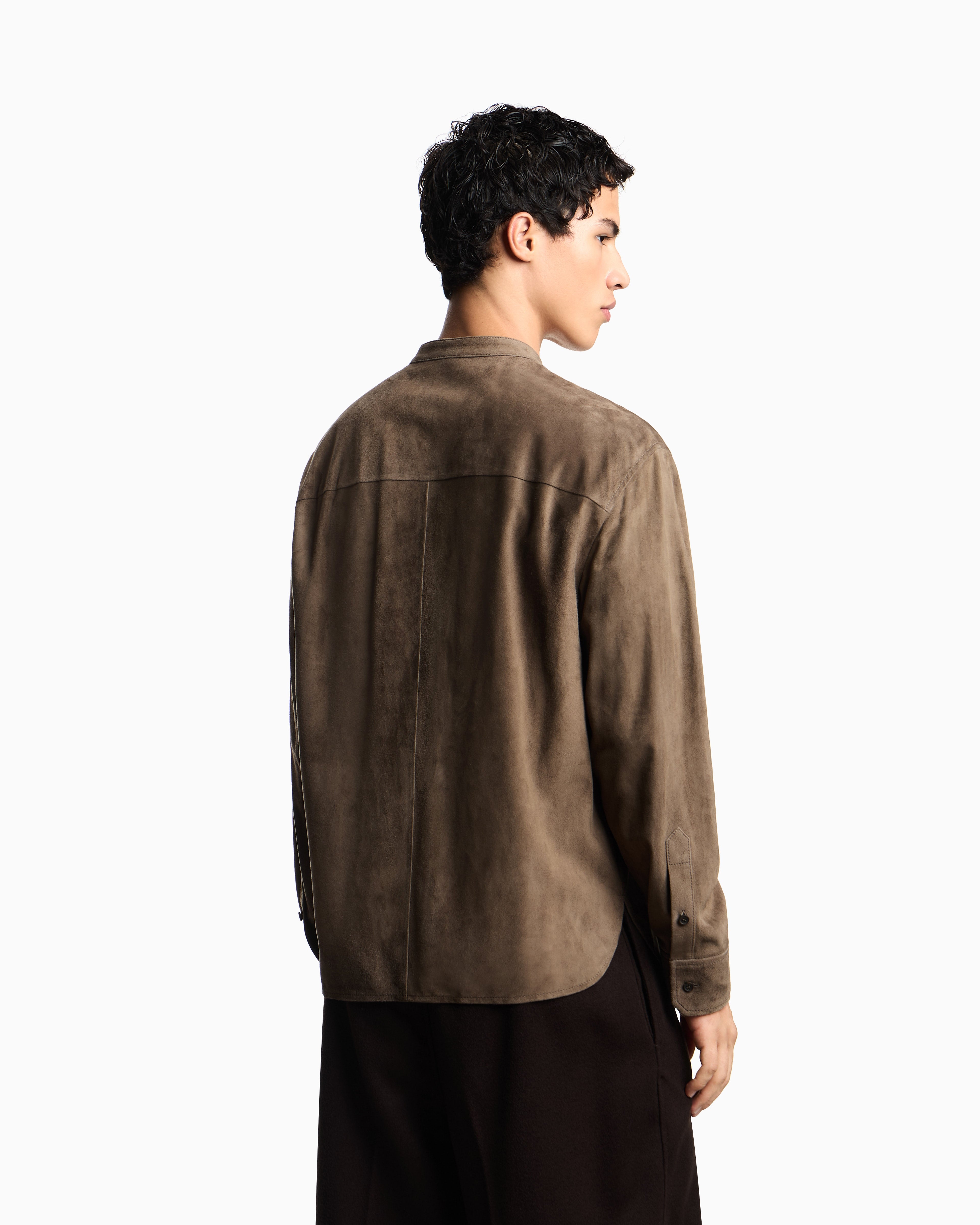 Emporio Armani Goat suede shirt jacket with guru collar