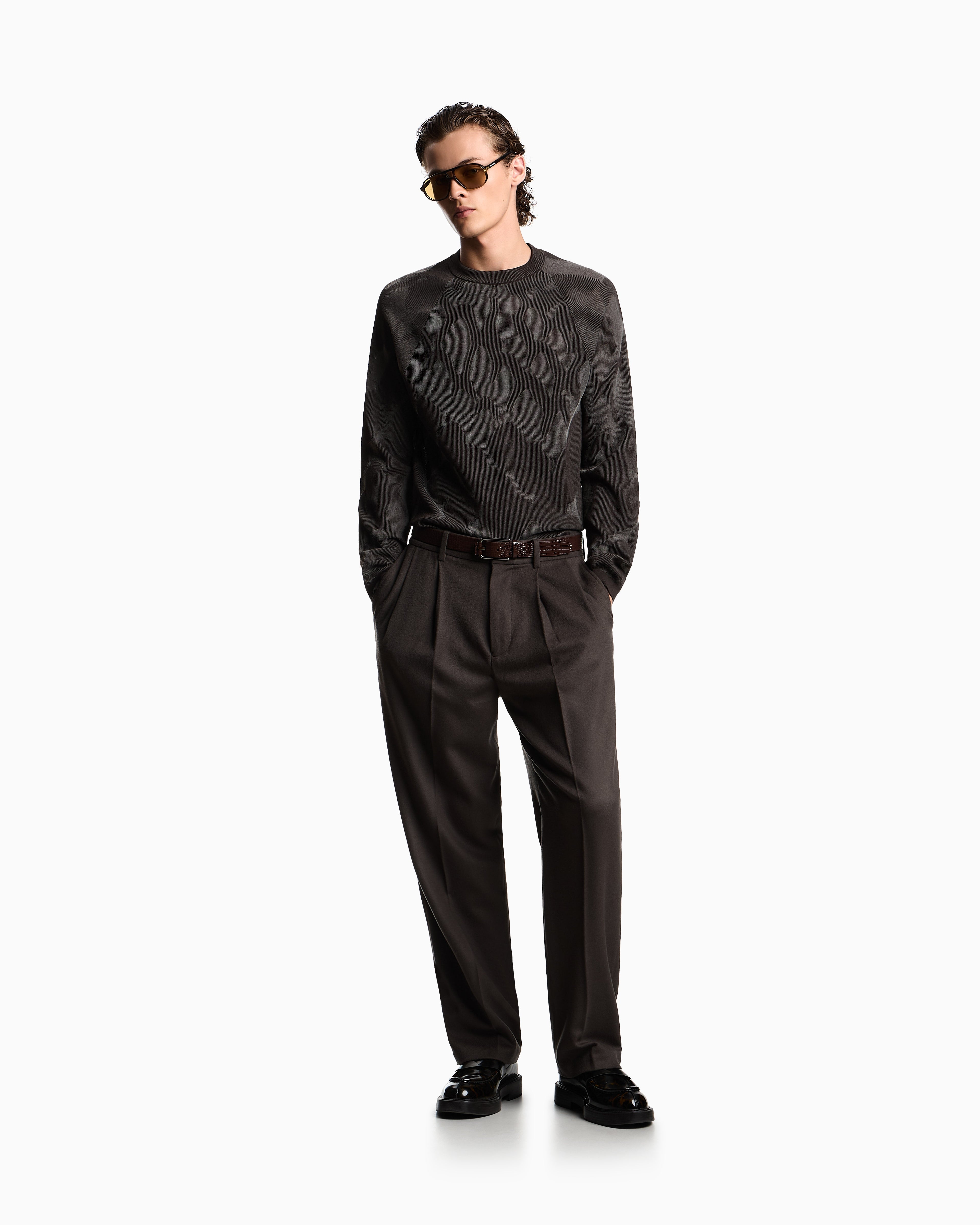 Emporio Armani Plated ribbed viscose-blend jumper with an all-over design