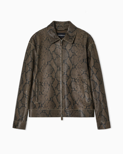 Emporio Armani Lambskin nappa leather blouson in a python print