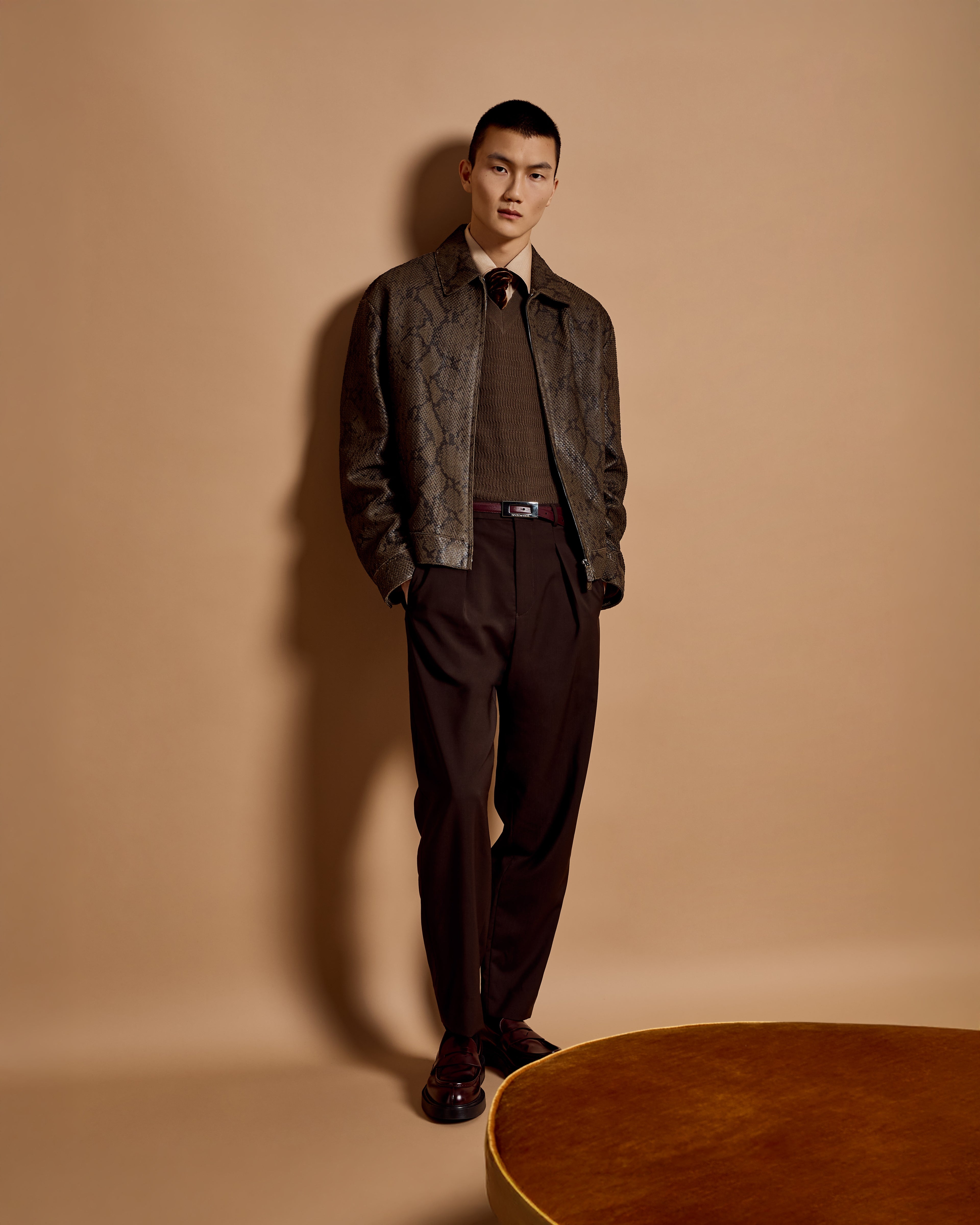 Emporio Armani Lambskin nappa leather blouson in a python print