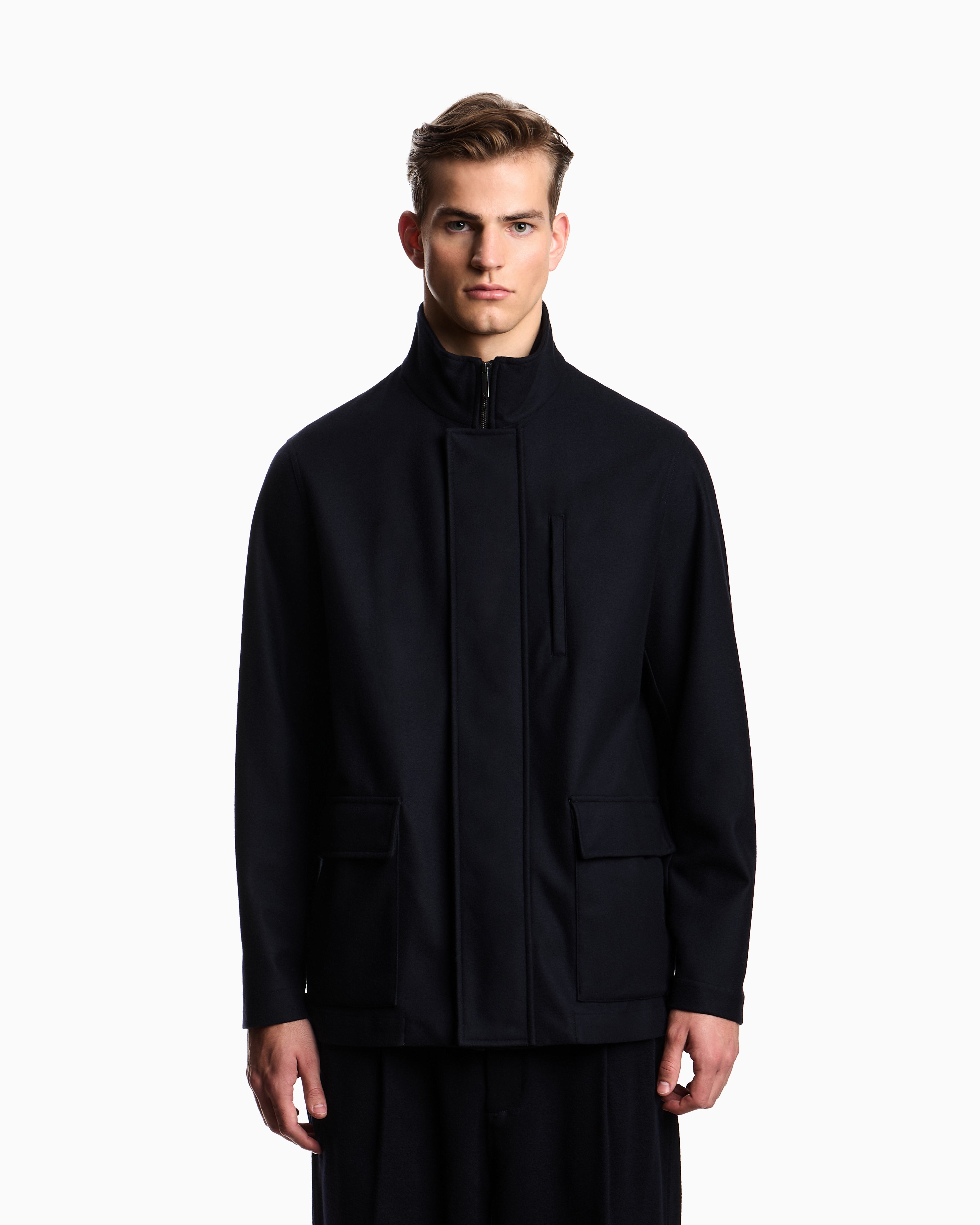 Emporio Armani Full-zip wool jersey pea coat