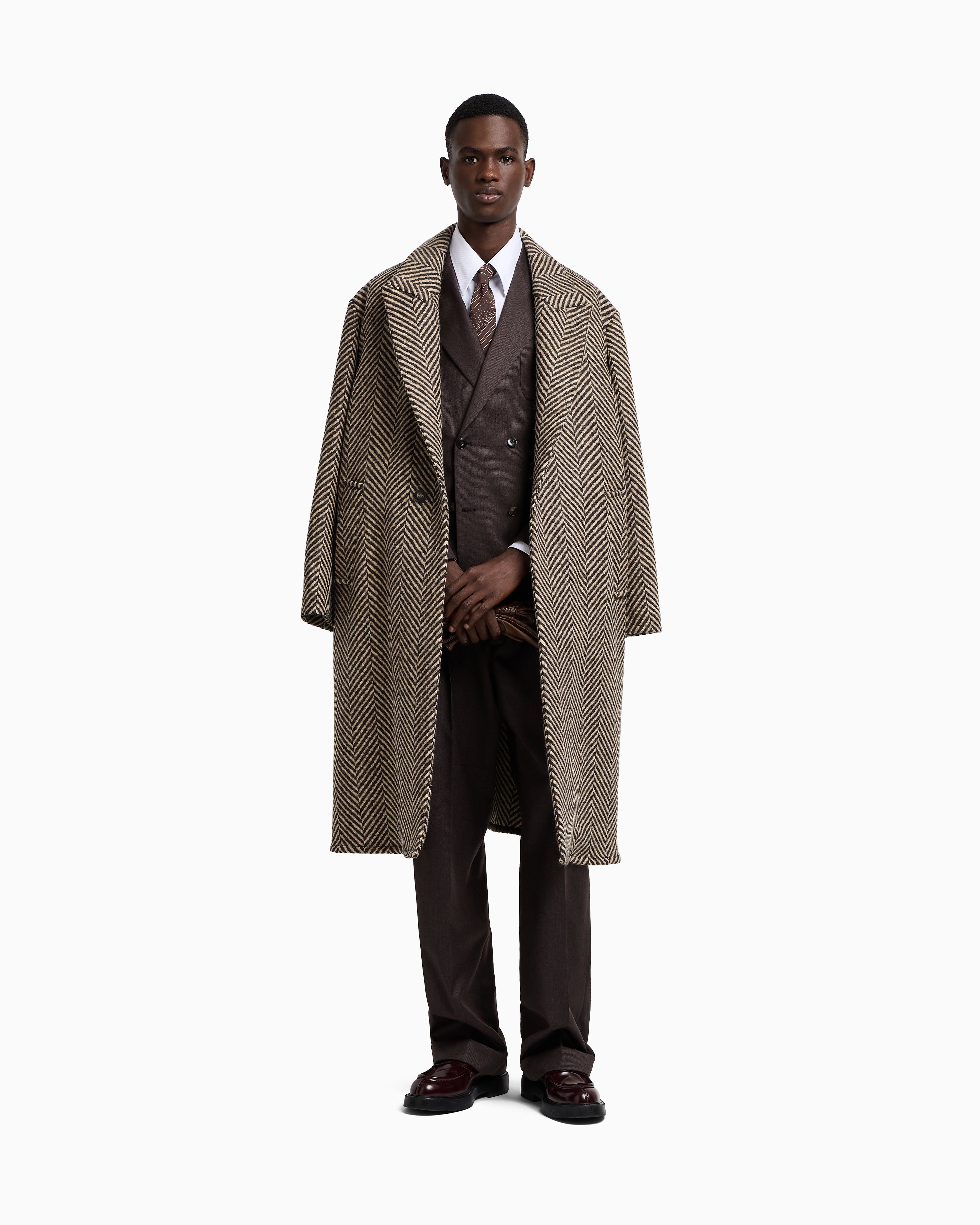 Emporio Armani Single-breasted coat in a chevron wool tweed