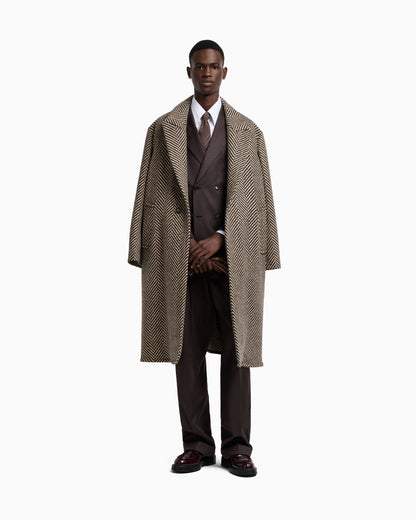 Emporio Armani Single-breasted coat in a chevron wool tweed