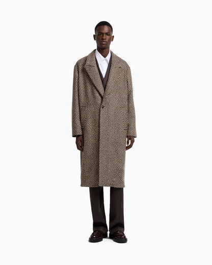 Emporio Armani Single-breasted coat in a chevron wool tweed