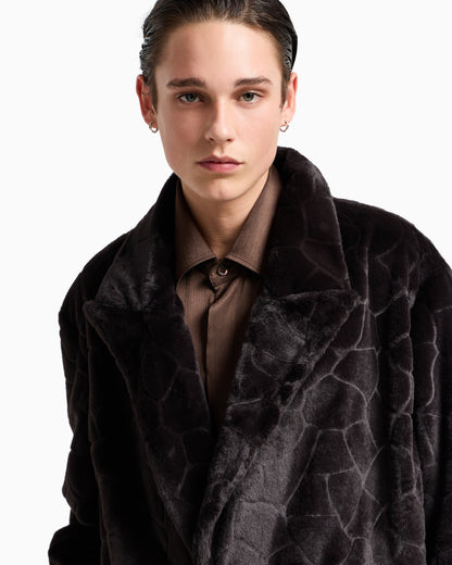 Emporio Armani Single-breasted coat in faux fur with a crocodile intarsia