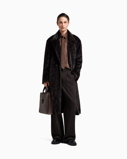 Emporio Armani Single-breasted coat in faux fur with a crocodile intarsia
