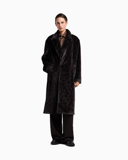 Emporio Armani Single-breasted coat in faux fur with a crocodile intarsia