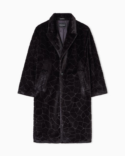 Emporio Armani Single-breasted coat in faux fur with a crocodile intarsia